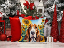 Load image into Gallery viewer, Basset Hound in Sunflowers Throw Pillow - 14x14 Decorative Pillow – Art for Your Home &amp; Patio