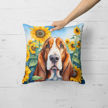 Load image into Gallery viewer, Basset Hound in Sunflowers Throw Pillow