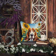 Load image into Gallery viewer, Basset Hound in Sunflowers Throw Pillow