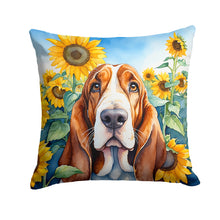 Load image into Gallery viewer, Basset Hound in Sunflowers Throw Pillow
