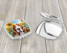 Load image into Gallery viewer, Basset Hound in Sunflowers Compact Mirror – Stylish Purse Mirror with Artistic Covers