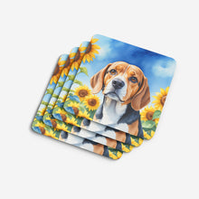 Load image into Gallery viewer, Beagle in Sunflowers Coasters - Set of 4 Lightweight Foam, Absorbent Drink Coasters