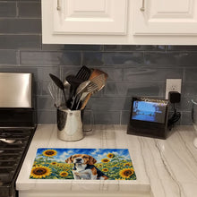 Load image into Gallery viewer, Beagle in Sunflowers Cutting Board Tempered Glass Kitchen Cutting Surface, Heat Resistant Chopping Board with Non-Slip Feet, Decorative Food Prep &amp; Serving