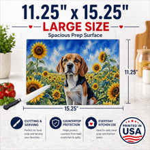 Load image into Gallery viewer, Beagle in Sunflowers Cutting Board Tempered Glass Kitchen Cutting Surface, Heat Resistant Chopping Board with Non-Slip Feet, Decorative Food Prep &amp; Serving