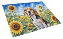 Load image into Gallery viewer, Beagle in Sunflowers Cutting Board Tempered Glass Kitchen Cutting Surface, Heat Resistant Chopping Board with Non-Slip Feet, Decorative Food Prep &amp; Serving