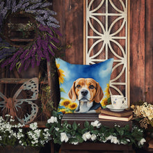 Load image into Gallery viewer, Beagle in Sunflowers Throw Pillow