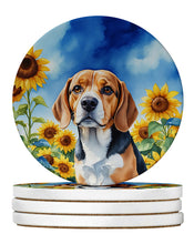 Load image into Gallery viewer, Beagle in Sunflowers Large Sandstone Coasters Pack of 4