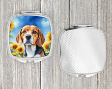 Load image into Gallery viewer, Beagle in Sunflowers Compact Mirror – Stylish Purse Mirror with Artistic Covers