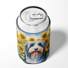 Load image into Gallery viewer, Bearded Collie in Sunflowers Can or Bottle Hugger