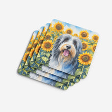 Load image into Gallery viewer, Bearded Collie in Sunflowers Coasters - Set of 4 Lightweight Foam, Absorbent Drink Coasters
