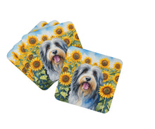 Load image into Gallery viewer, Bearded Collie in Sunflowers Coasters - Set of 4 Lightweight Foam, Absorbent Drink Coasters