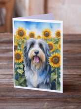Load image into Gallery viewer, Bearded Collie in Sunflowers Greeting Cards - Blank Note Cards – 8-Pack of Artist-Designed Cards with Envelopes
