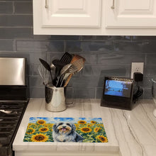 Load image into Gallery viewer, Bearded Collie in Sunflowers Cutting Board Tempered Glass Kitchen Cutting Surface, Heat Resistant Chopping Board with Non-Slip Feet, Decorative Food Prep &amp; Serving
