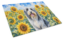 Load image into Gallery viewer, Bearded Collie in Sunflowers Cutting Board Tempered Glass Kitchen Cutting Surface, Heat Resistant Chopping Board with Non-Slip Feet, Decorative Food Prep &amp; Serving