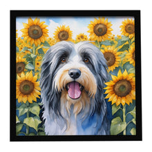 Load image into Gallery viewer, Bearded Collie in Sunflowers Framed Metal Print