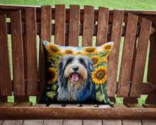 Load image into Gallery viewer, Bearded Collie in Sunflowers Throw Pillow - 14x14 Decorative Pillow – Art for Your Home &amp; Patio