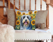 Load image into Gallery viewer, Bearded Collie in Sunflowers Throw Pillow - 14x14 Decorative Pillow – Art for Your Home &amp; Patio