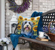 Load image into Gallery viewer, Bearded Collie in Sunflowers Throw Pillow
