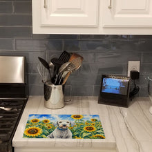Load image into Gallery viewer, Bedlington Terrier in Sunflowers Cutting Board Tempered Glass Kitchen Cutting Surface, Heat Resistant Chopping Board with Non-Slip Feet, Decorative Food Prep &amp; Serving