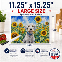 Load image into Gallery viewer, Bedlington Terrier in Sunflowers Cutting Board Tempered Glass Kitchen Cutting Surface, Heat Resistant Chopping Board with Non-Slip Feet, Decorative Food Prep &amp; Serving
