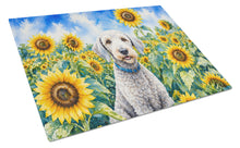 Load image into Gallery viewer, Bedlington Terrier in Sunflowers Cutting Board Tempered Glass Kitchen Cutting Surface, Heat Resistant Chopping Board with Non-Slip Feet, Decorative Food Prep &amp; Serving