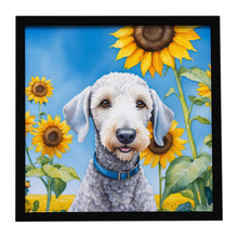 Load image into Gallery viewer, Bedlington Terrier in Sunflowers Framed Metal Print