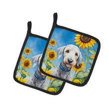 Load image into Gallery viewer, Bedlington Terrier in Sunflowers Pot Holders - Set of 2 Decorative Kitchen Helpers | Made in the USA