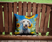 Load image into Gallery viewer, Bedlington Terrier in Sunflowers Throw Pillow - 14x14 Decorative Pillow – Art for Your Home &amp; Patio