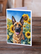 Load image into Gallery viewer, Belgian Malinois in Sunflowers Greeting Cards - Blank Note Cards – 8-Pack of Artist-Designed Cards with Envelopes