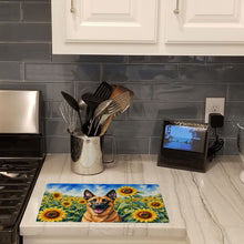 Load image into Gallery viewer, Belgian Malinois in Sunflowers Cutting Board Tempered Glass Kitchen Cutting Surface, Heat Resistant Chopping Board with Non-Slip Feet, Decorative Food Prep &amp; Serving