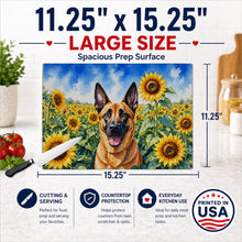 Load image into Gallery viewer, Belgian Malinois in Sunflowers Cutting Board Tempered Glass Kitchen Cutting Surface, Heat Resistant Chopping Board with Non-Slip Feet, Decorative Food Prep &amp; Serving