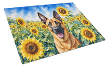 Load image into Gallery viewer, Belgian Malinois in Sunflowers Cutting Board Tempered Glass Kitchen Cutting Surface, Heat Resistant Chopping Board with Non-Slip Feet, Decorative Food Prep &amp; Serving