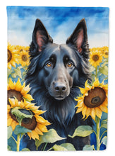 Load image into Gallery viewer, Belgian Sheepdog in Sunflowers House Flag