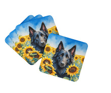 Load image into Gallery viewer, Belgian Sheepdog in Sunflowers Coasters - Set of 4 Lightweight Foam, Absorbent Drink Coasters