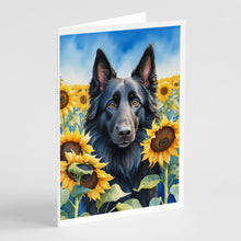 Load image into Gallery viewer, Belgian Sheepdog in Sunflowers Greeting Cards - Blank Note Cards – 8-Pack of Artist-Designed Cards with Envelopes