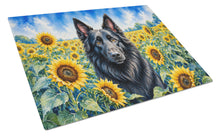 Load image into Gallery viewer, Belgian Sheepdog in Sunflowers Cutting Board Tempered Glass Kitchen Cutting Surface, Heat Resistant Chopping Board with Non-Slip Feet, Decorative Food Prep &amp; Serving