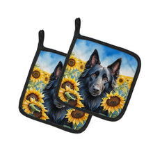 Load image into Gallery viewer, Belgian Sheepdog in Sunflowers Pot Holders - Set of 2 Decorative Kitchen Helpers | Made in the USA