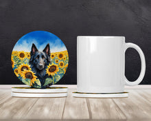 Load image into Gallery viewer, Belgian Sheepdog in Sunflowers Large Sandstone Coasters Pack of 4