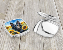 Load image into Gallery viewer, Belgian Sheepdog in Sunflowers Compact Mirror – Stylish Purse Mirror with Artistic Covers