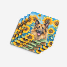 Load image into Gallery viewer, Belgian Tervuren in Sunflowers Coasters - Set of 4 Lightweight Foam, Absorbent Drink Coasters