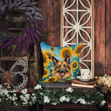 Load image into Gallery viewer, Belgian Tervuren in Sunflowers Throw Pillow - 14x14 Decorative Pillow – Art for Your Home &amp; Patio
