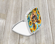 Load image into Gallery viewer, Belgian Tervuren in Sunflowers Compact Mirror – Stylish Purse Mirror with Artistic Covers