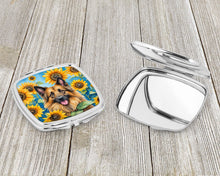 Load image into Gallery viewer, Belgian Tervuren in Sunflowers Compact Mirror – Stylish Purse Mirror with Artistic Covers