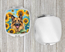 Load image into Gallery viewer, Belgian Tervuren in Sunflowers Compact Mirror – Stylish Purse Mirror with Artistic Covers
