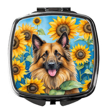 Load image into Gallery viewer, Belgian Tervuren in Sunflowers Compact Mirror – Stylish Purse Mirror with Artistic Covers