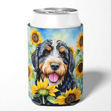 Load image into Gallery viewer, Bernedoodle in Sunflowers Can or Bottle Hugger