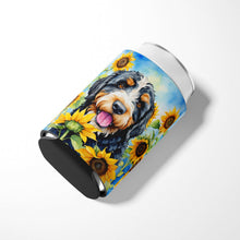 Load image into Gallery viewer, Bernedoodle in Sunflowers Can or Bottle Hugger