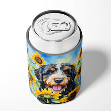 Load image into Gallery viewer, Bernedoodle in Sunflowers Can or Bottle Hugger