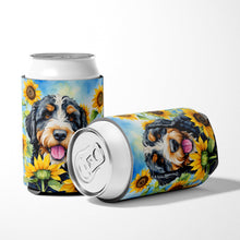 Load image into Gallery viewer, Bernedoodle in Sunflowers Can or Bottle Hugger