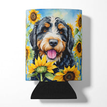 Load image into Gallery viewer, Bernedoodle in Sunflowers Can or Bottle Hugger